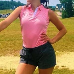 Pink sleeveless golf polo shirt
